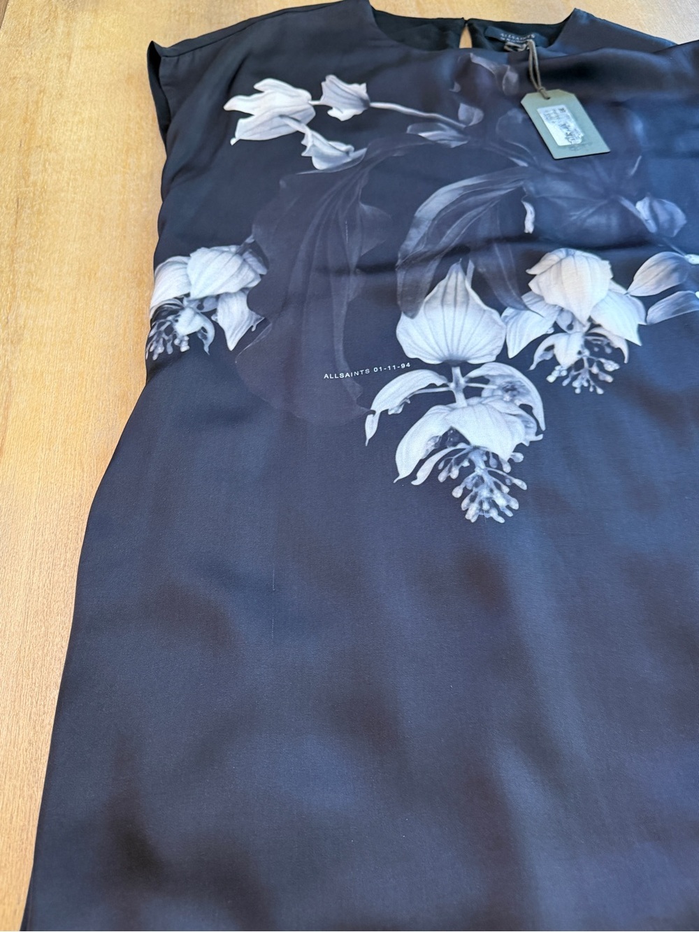 NWT ALLSAINTS Gian Kosumoso Black Floral Handkerchief Maxi Dress Size 12 $329 - Picture 15 of 16
